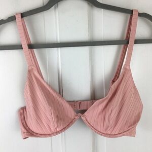 Aerie Underwire Swim Bikini Top Pink Ribbed 36D